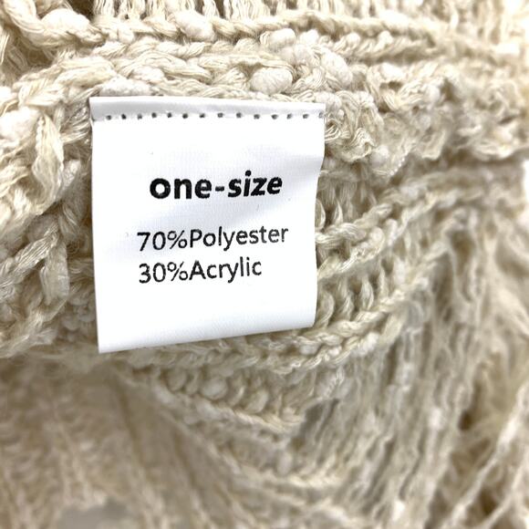 Unbranded Open Knit Long Sleeve Distressed Sweater Womens One Size Beige - Picture 5 of 5